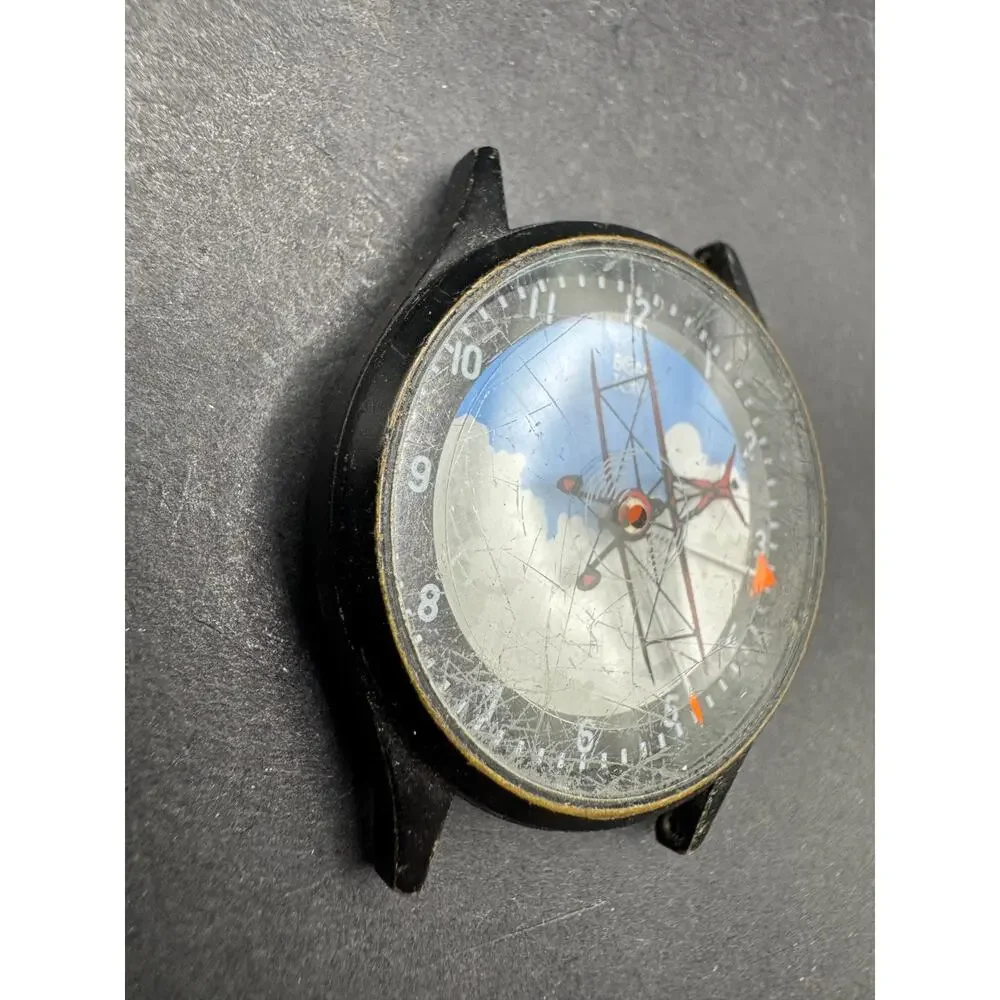 Vintage Bon Ton Plane 34mm Quartz Men's Watch Spinning Propeller Seconds Hand